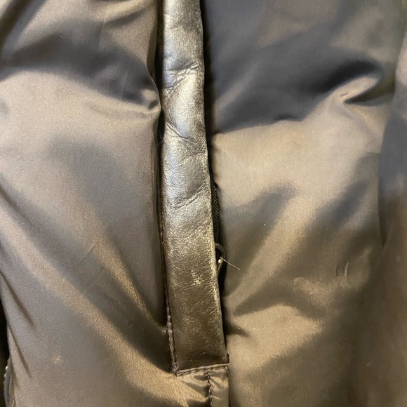 Mackage Black Down Parka Fur Hood Leather Trim - Picture 9 of 11